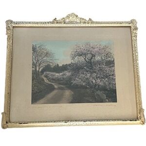 WALLACE NUTTING Hand Colored Photo 40's "Decked as a Bride" signed Framed